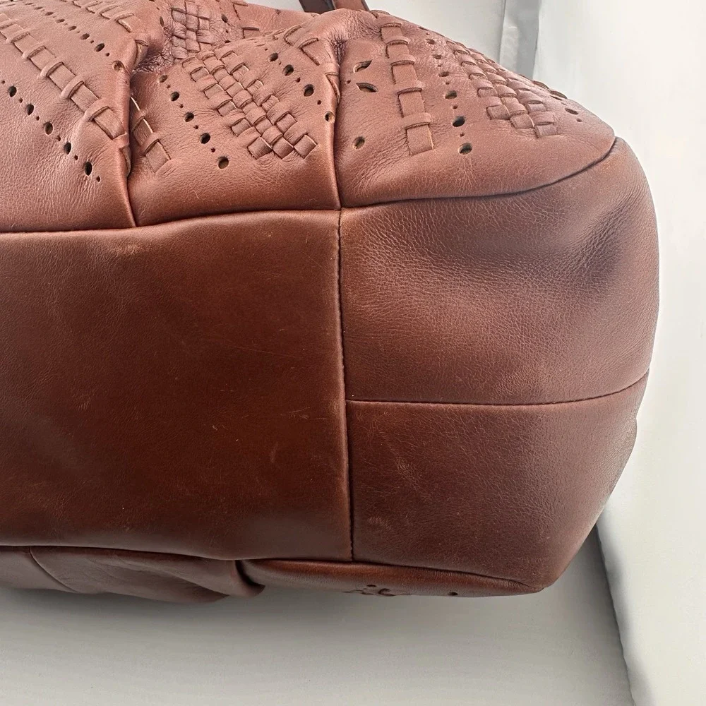 Coach Maggie Madison Criss Cross Brown Leather Shoulder Bag Purse Western Boho - Picture 6 of 10